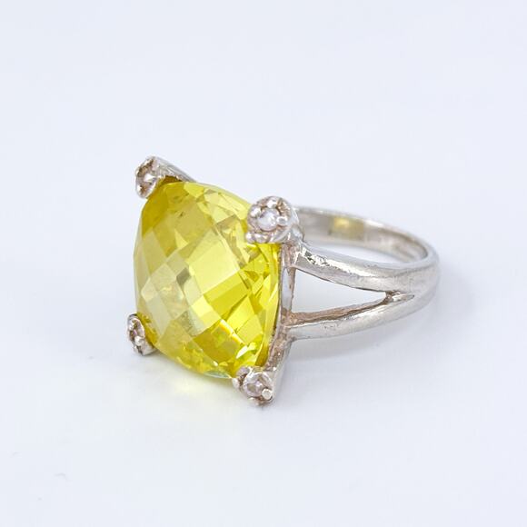 Vintage Sterling Silver 925 Lemon Yellow Cubic Zirconia Ring Size 5.5 - Picture 5 of 9